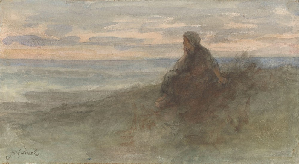 Zittende vrouw op een duin bij zee (c. 1834 - c. 1911)