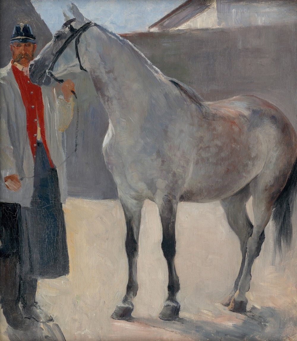 Study of a Grey Horse with a Coachman
