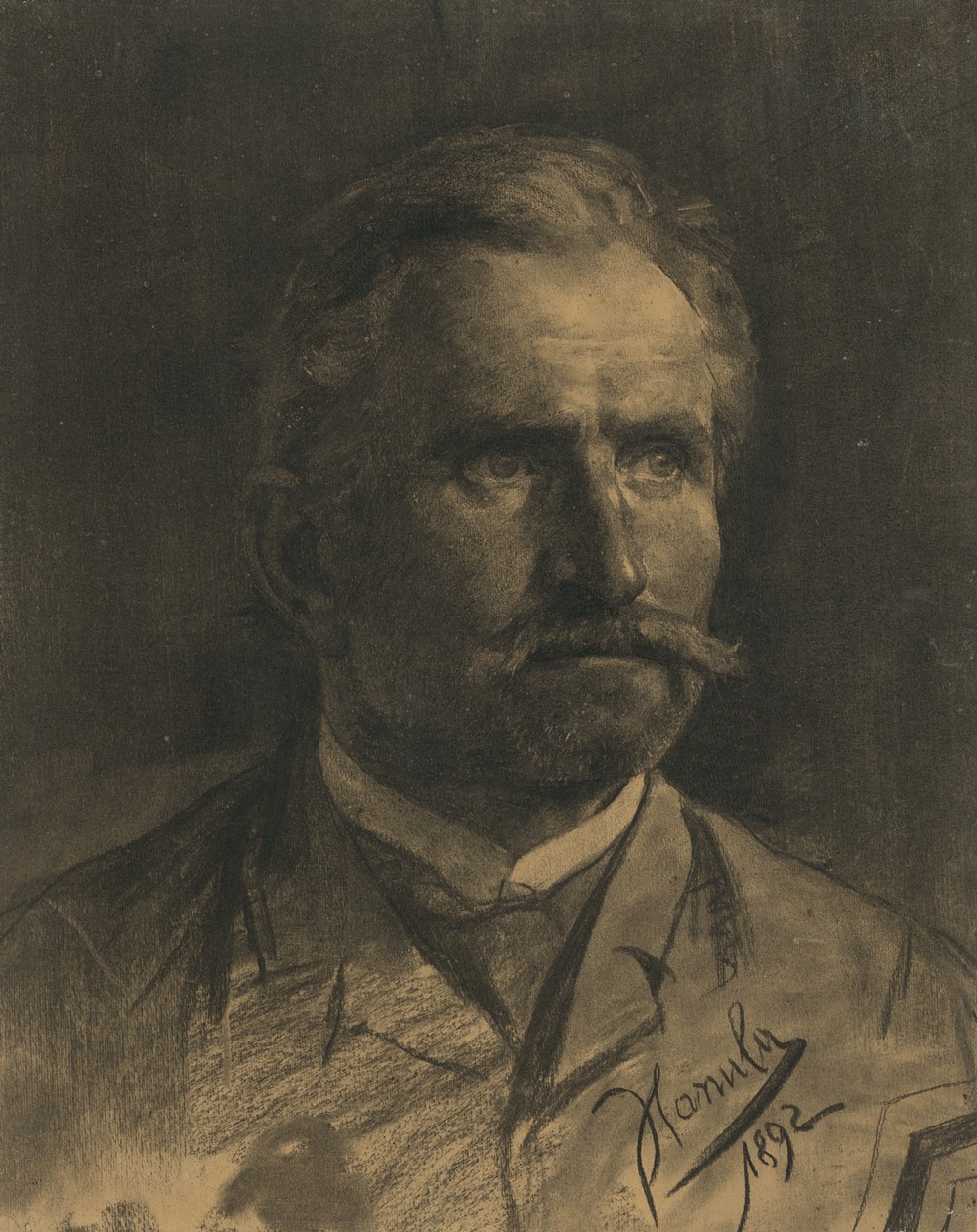 Study of a man’s head with a beard and mustache