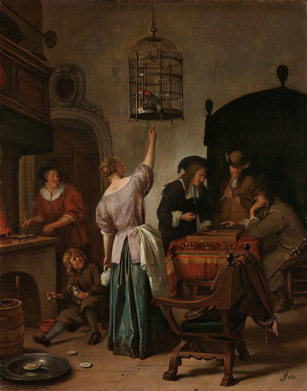 Interior with a Woman Feeding a Parrot, Known as ‘The Parrot Cage’ (c. 1660 - c. 1670)