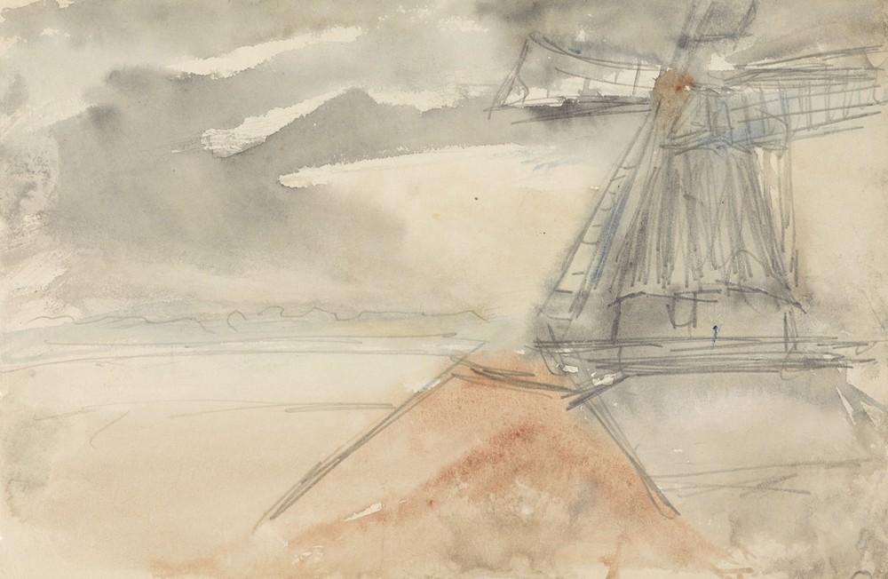 Molen bij bewogen lucht