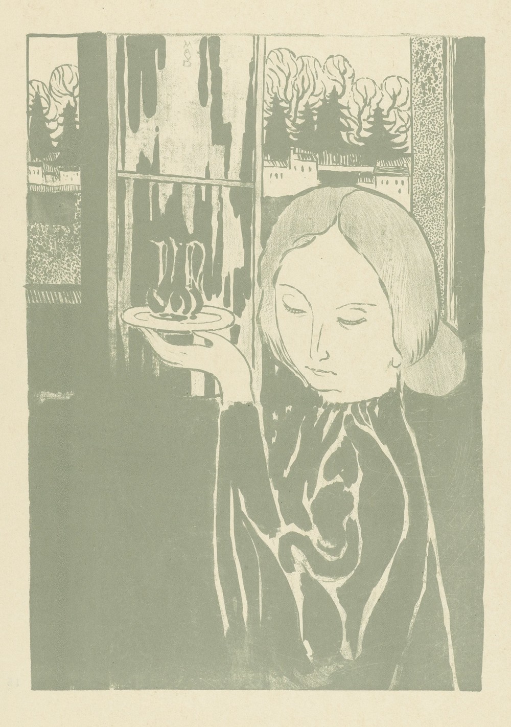 Vrouw met waterkan op dienblad (1892-12)
