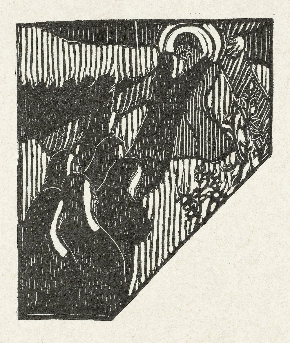 Illustratie met kruisdraging van Christus en nonnen bij gedicht in dichtbundel Sagesse van Paul Verlaine (1895-08)