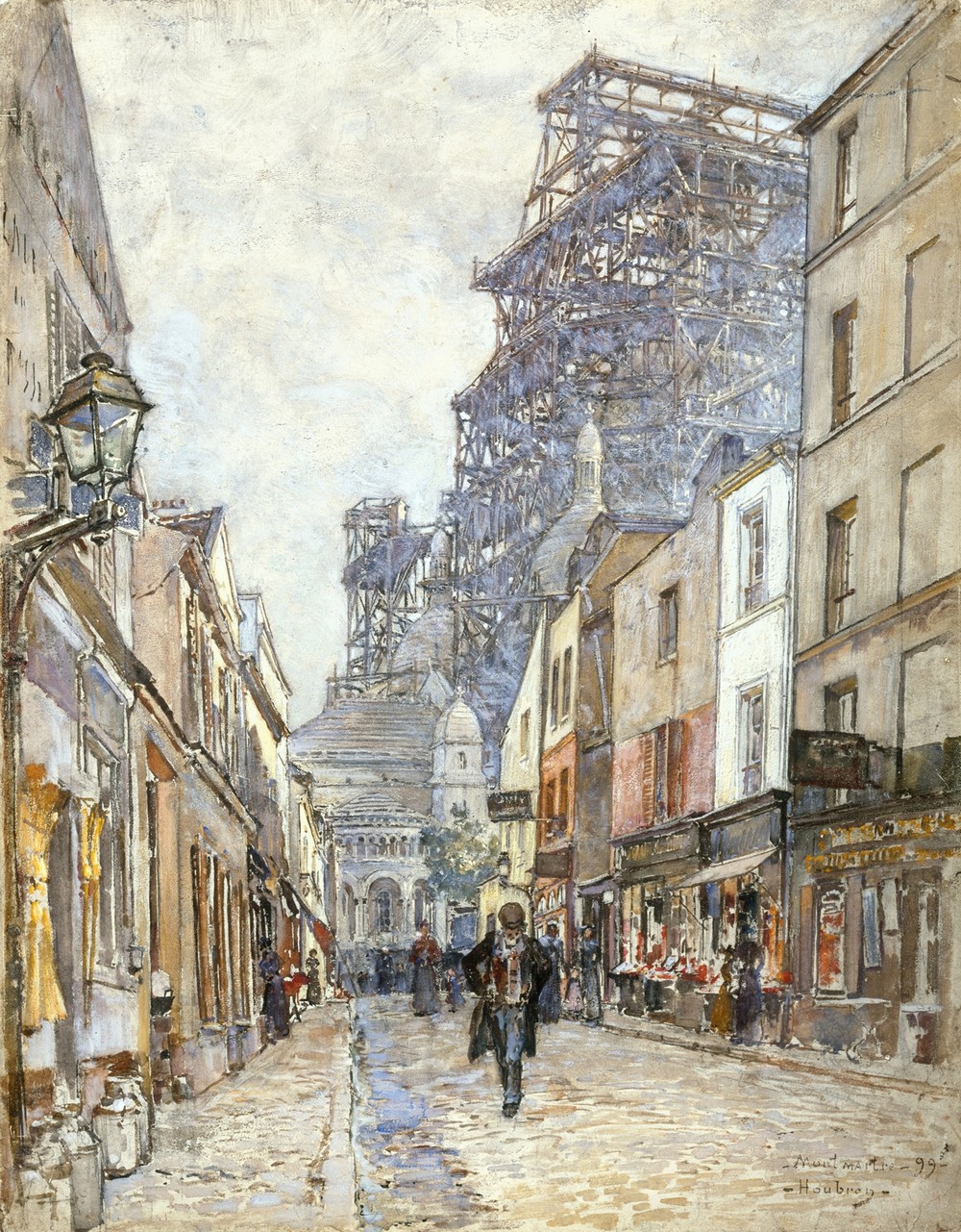 La rue du Chevalier-de-la-Barre, avec le Sacré-Cœur en construction