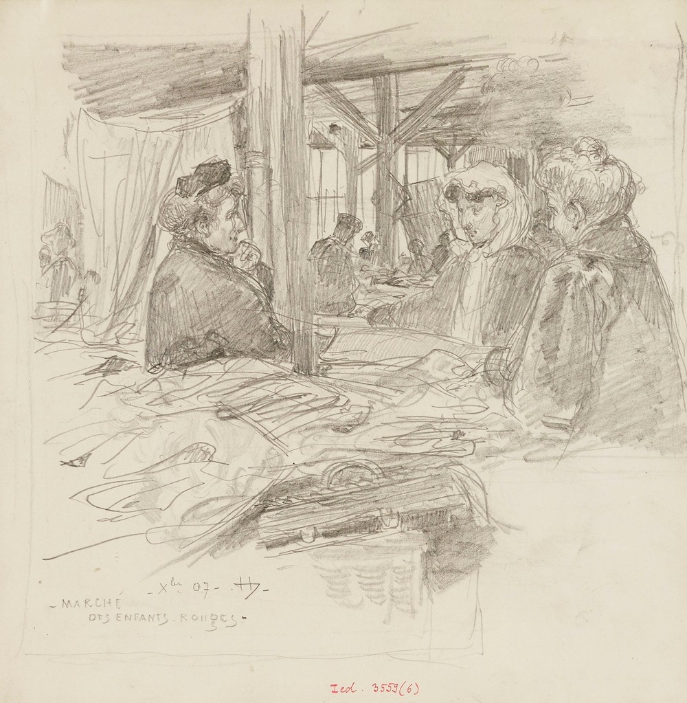 Intérieur du Marché des Enfants Rouges, en décembre 1907. 3ème arrondissement