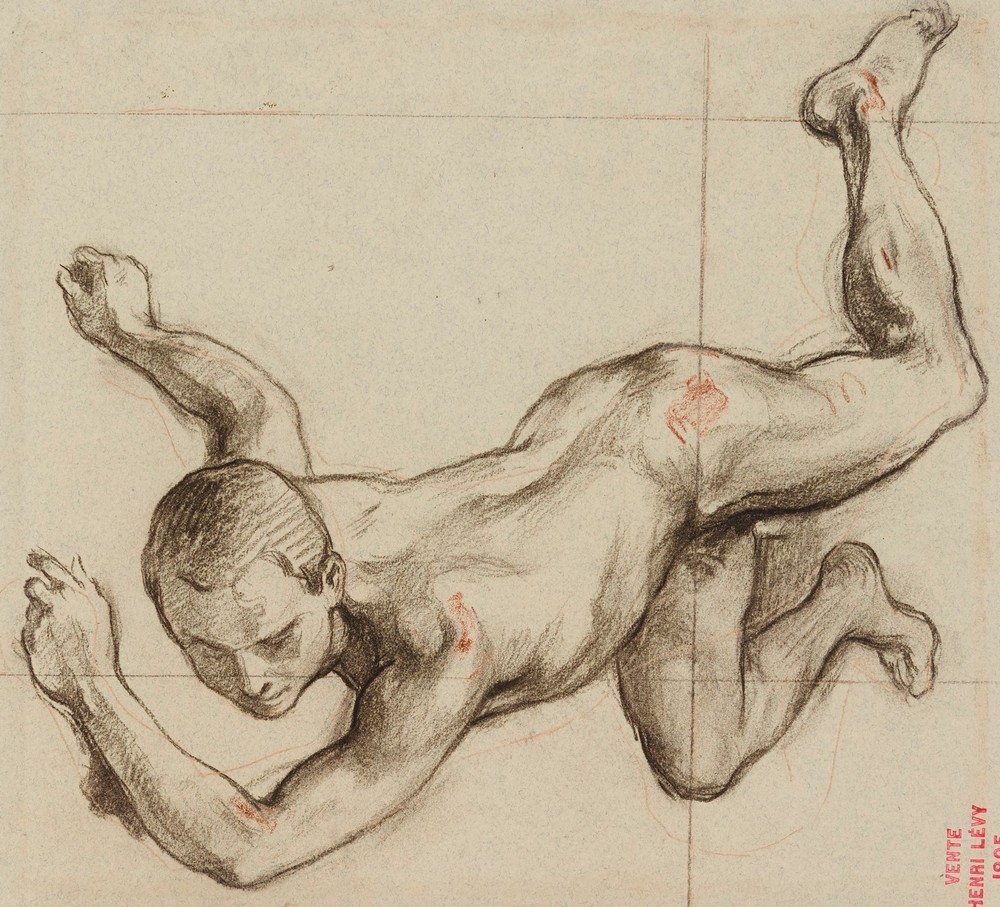 Etude de jeune homme nu contorsionné