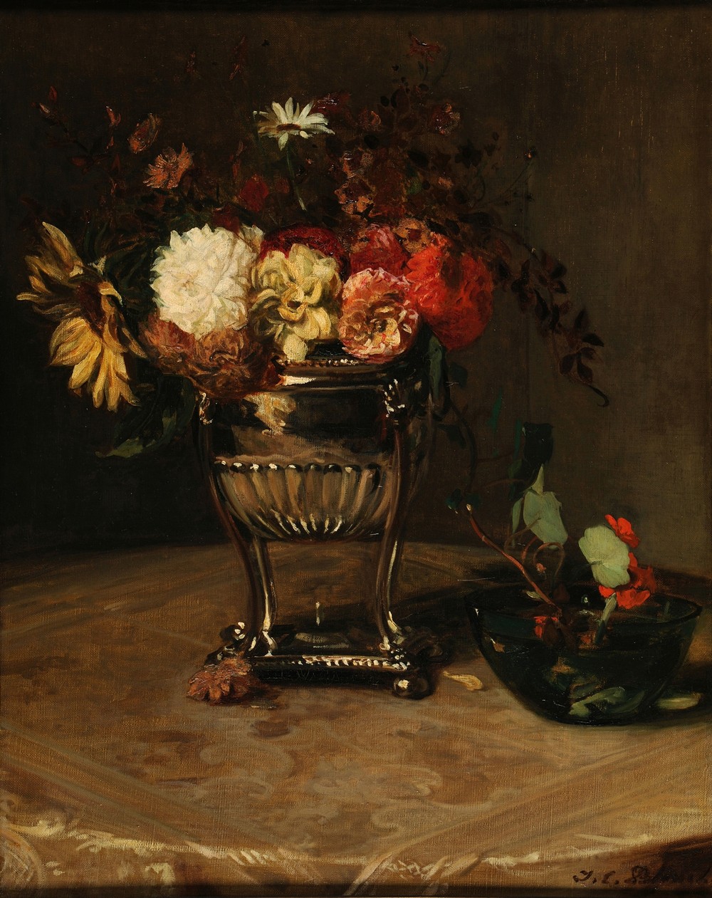 Dahlias et capucines à l’urne d’argent (before 1906)