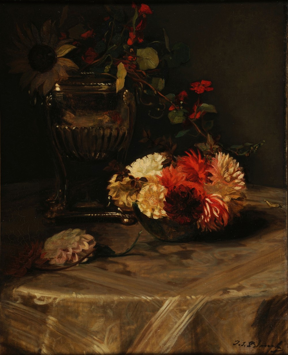 Dahlias et capucines à l’urne d’argent