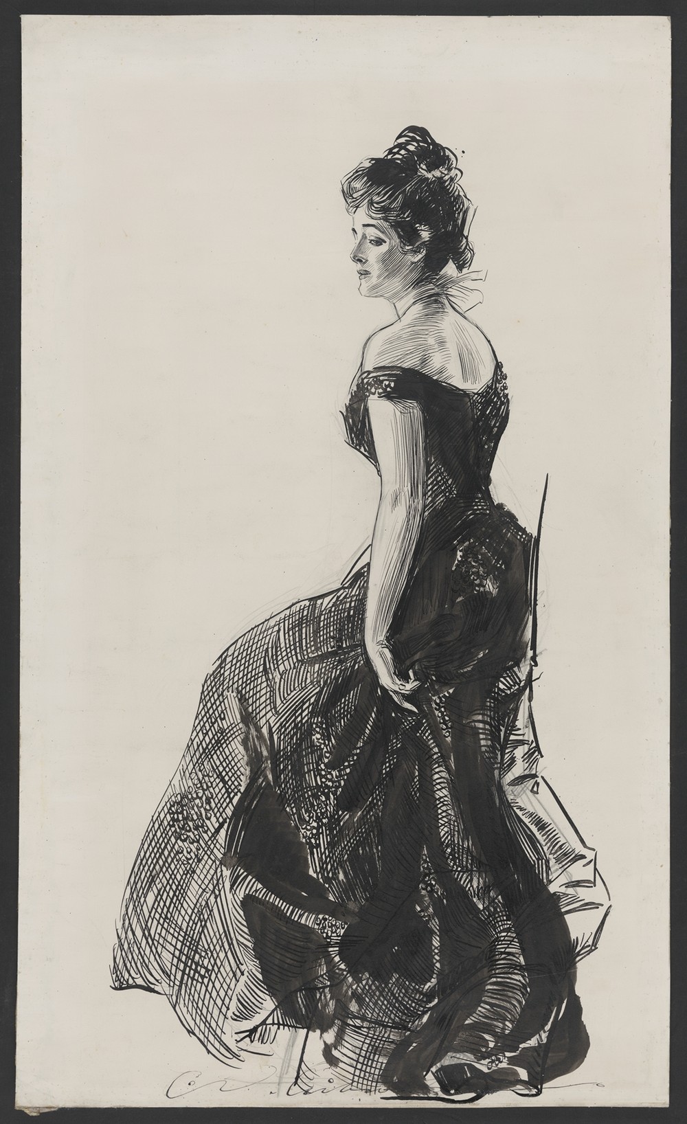 Woman in black evening dress