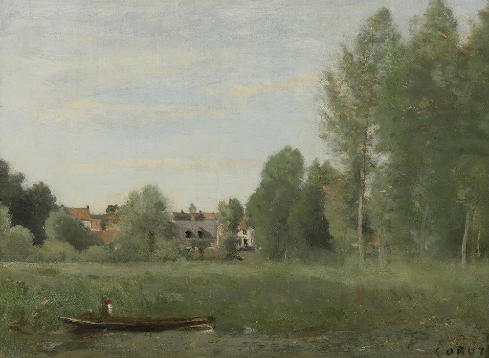 Environs De Mantes, Petites Habitations Cachées Dans Les Arbes Près Du Bord De L’eau