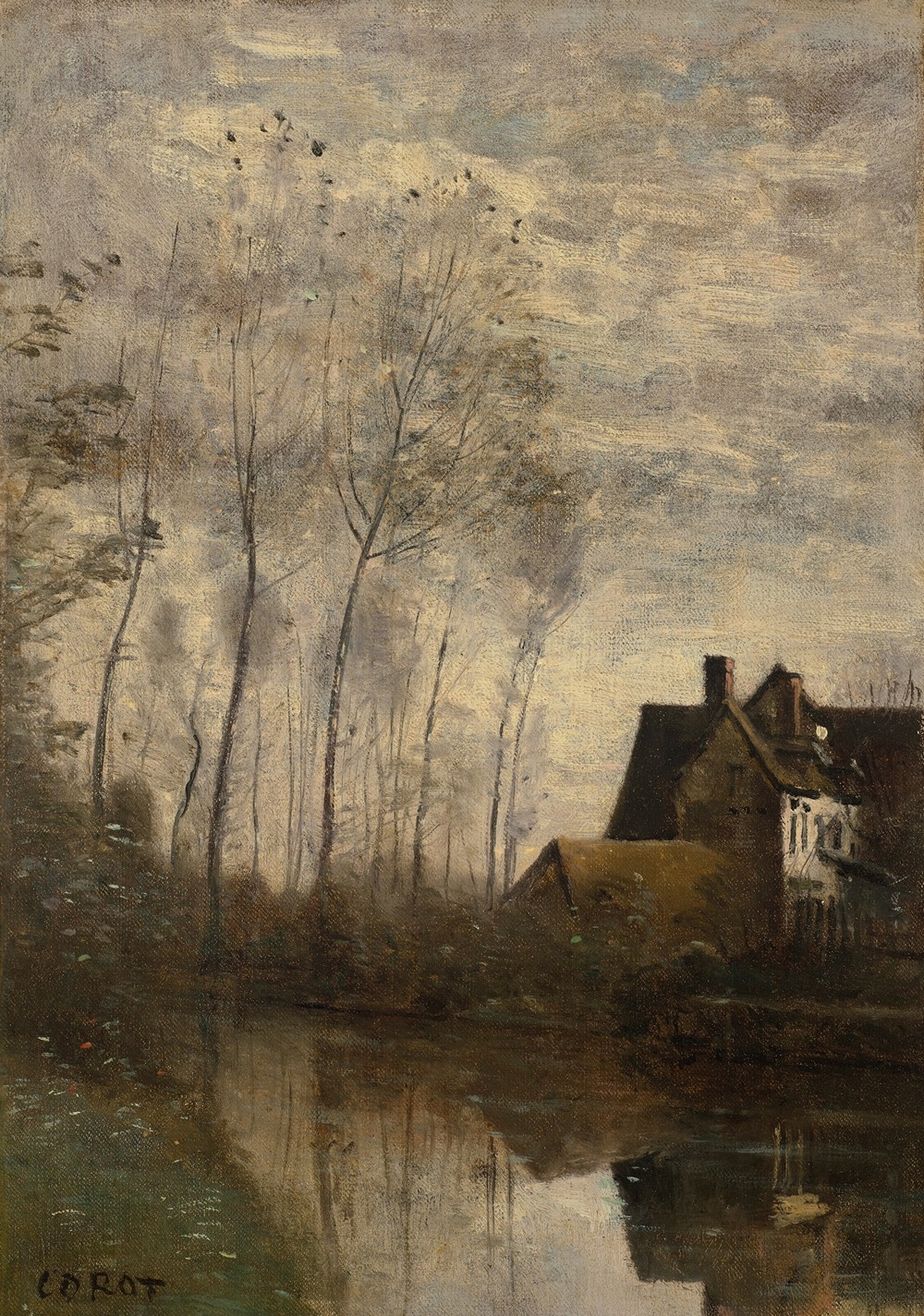 Un coin de rivière avec maison et peupliers (circa 1850-1855)