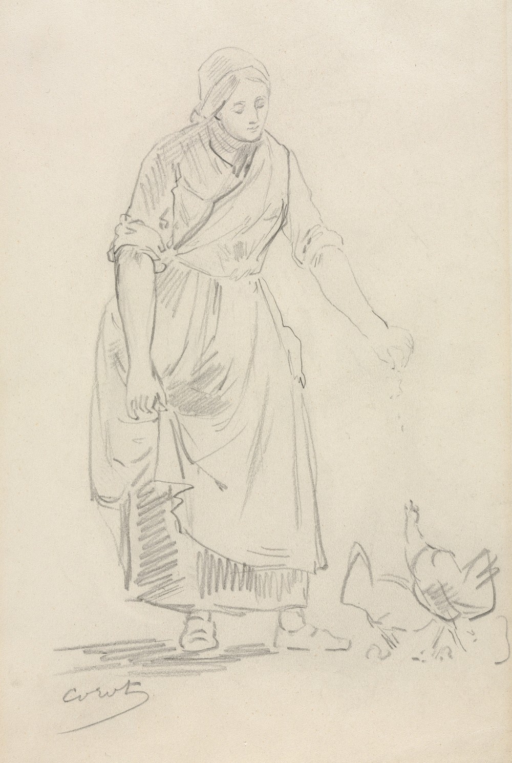 Peasant Girl Feeding Chickens (1800s(?))