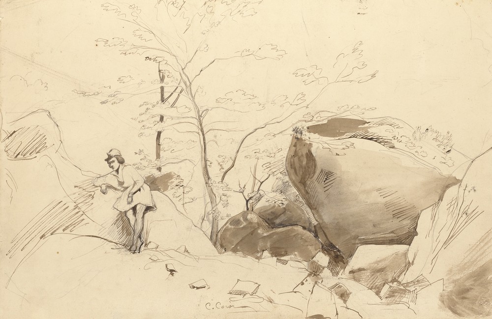 Fontainebleau, Figure Leaning Against a Rock