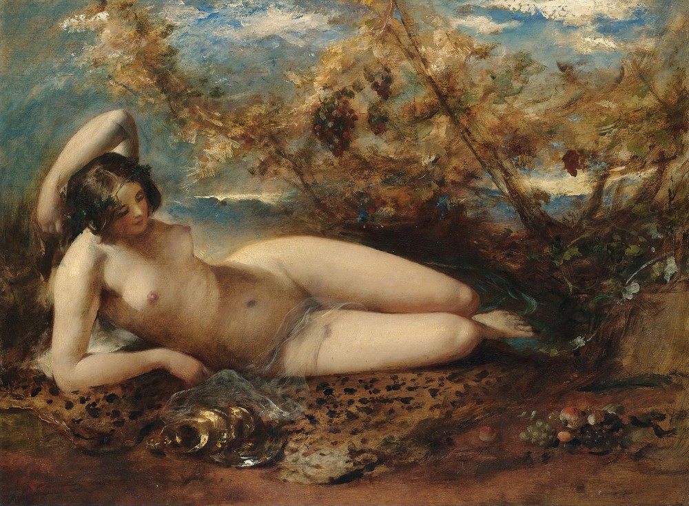 A Young Women Reclining On A Fur Rug (1840s)
