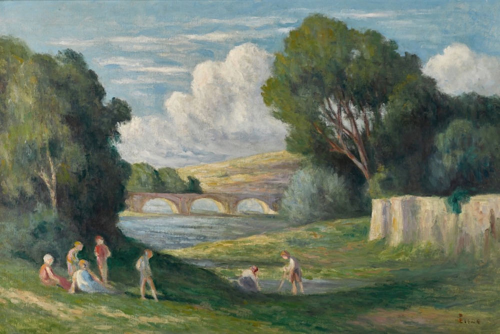 Rolleboise, baigneurs près du bras de Seine