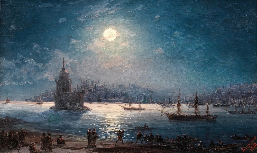 A View of the Bosporus with the Hagia Sophia and the Maiden’s Tower in the Moonlight