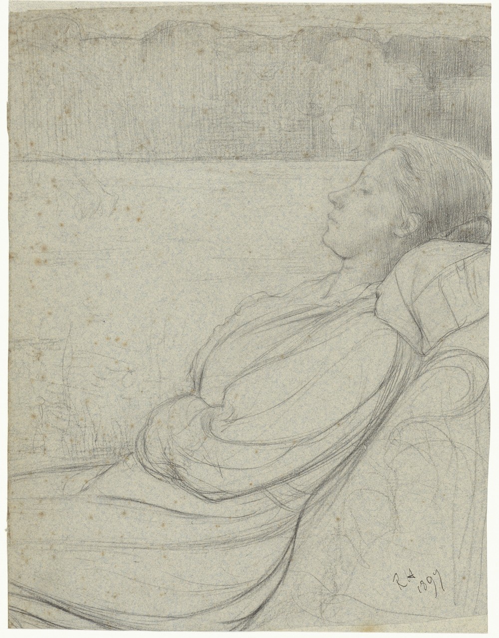 Henriëtte Roland Holst-van der Schalk, liggend in een stoel