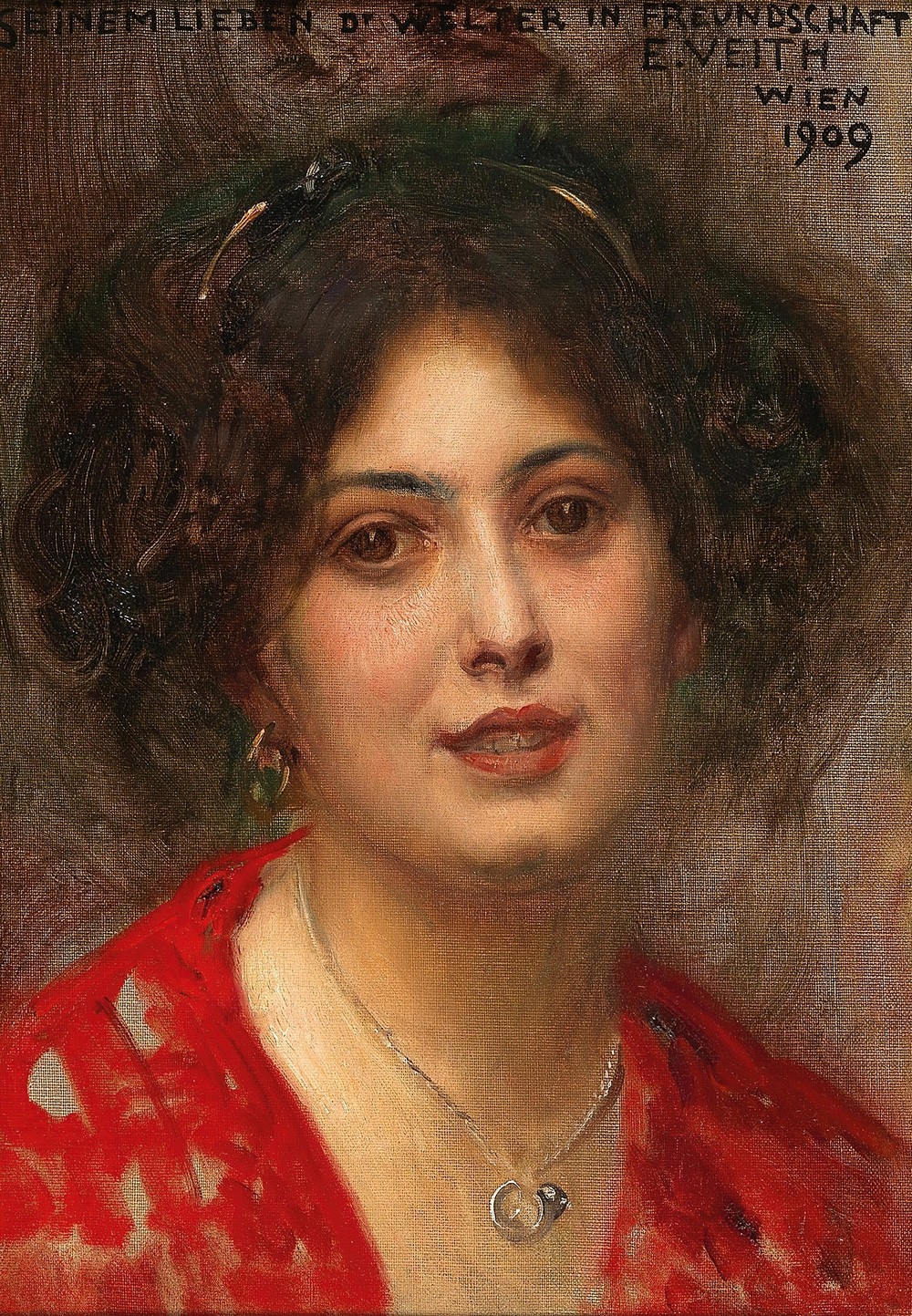 Portrait of a Young Woman in a Red Dress