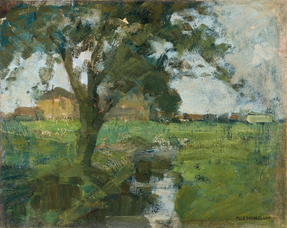 Farm Setting With Foreground Tree And Irrigation Ditch (1900-02)