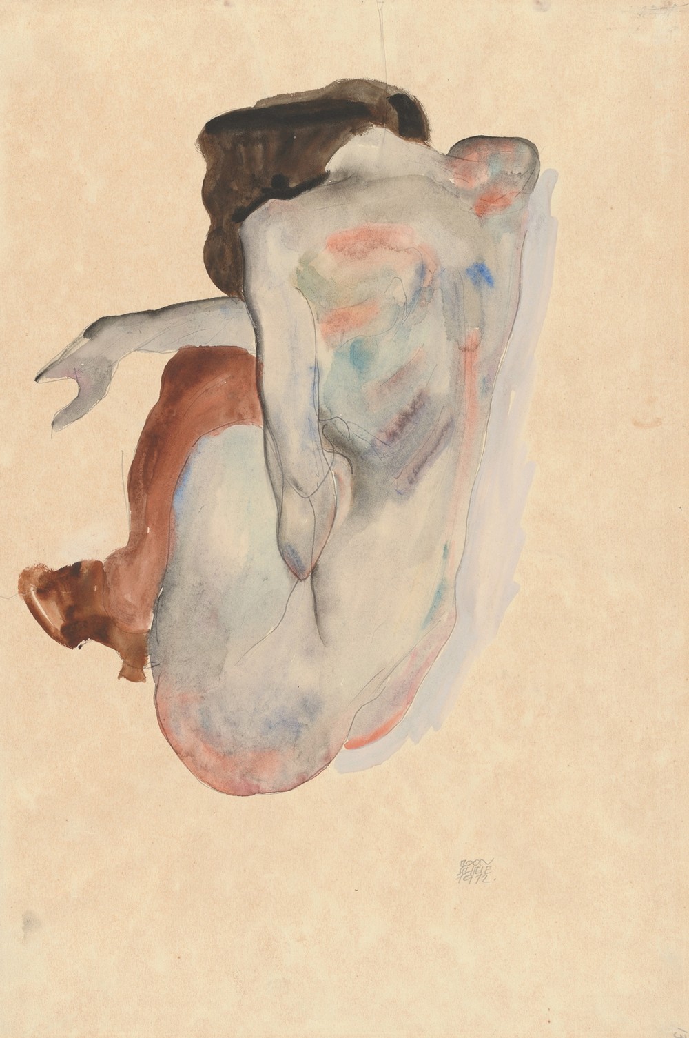 Crouching Nude in Shoes and Black Stockings, Back View