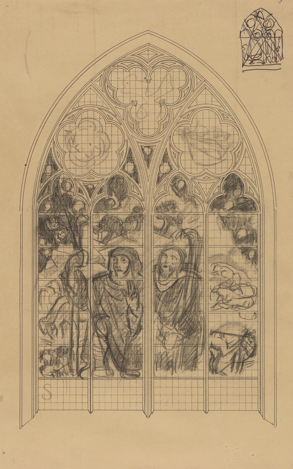 Ontwerp voor raam in de Frederik van Sierck-kapel in de Dom te Utrecht; de verkondiging aan de herders