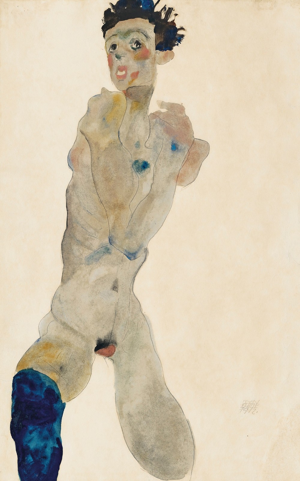 Stehender männlicher Akt mit verschränkten Armen (Selbstportrait)