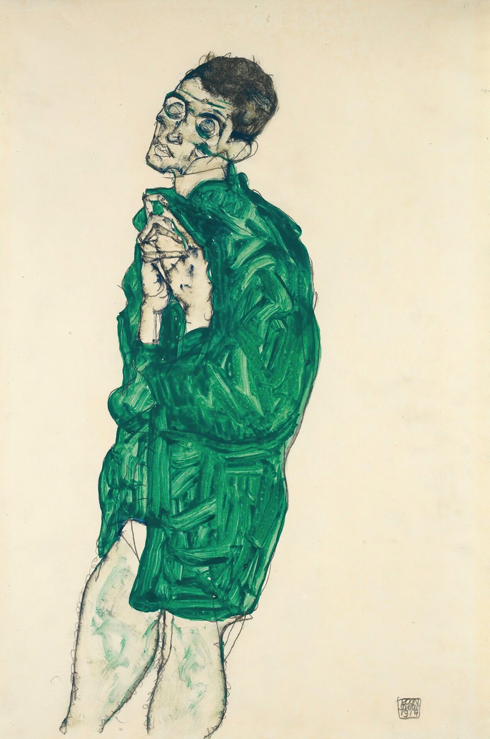 Self-Portrait In Green Shirt With Eyes Closed