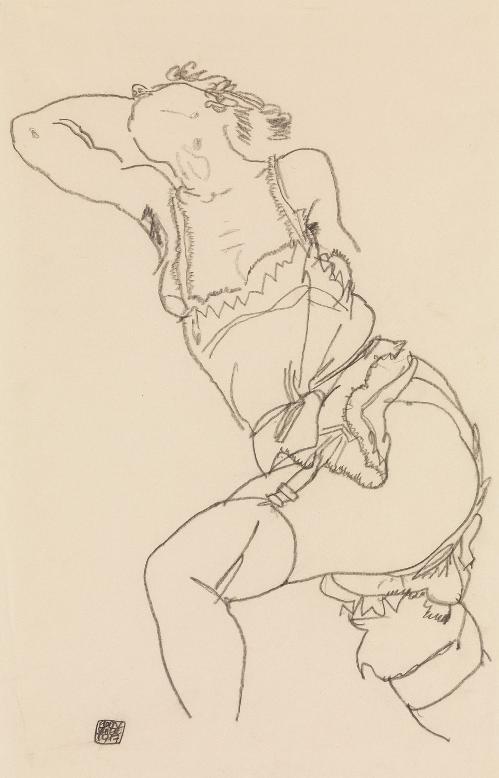 Reclining Model in Chemise and Stockings