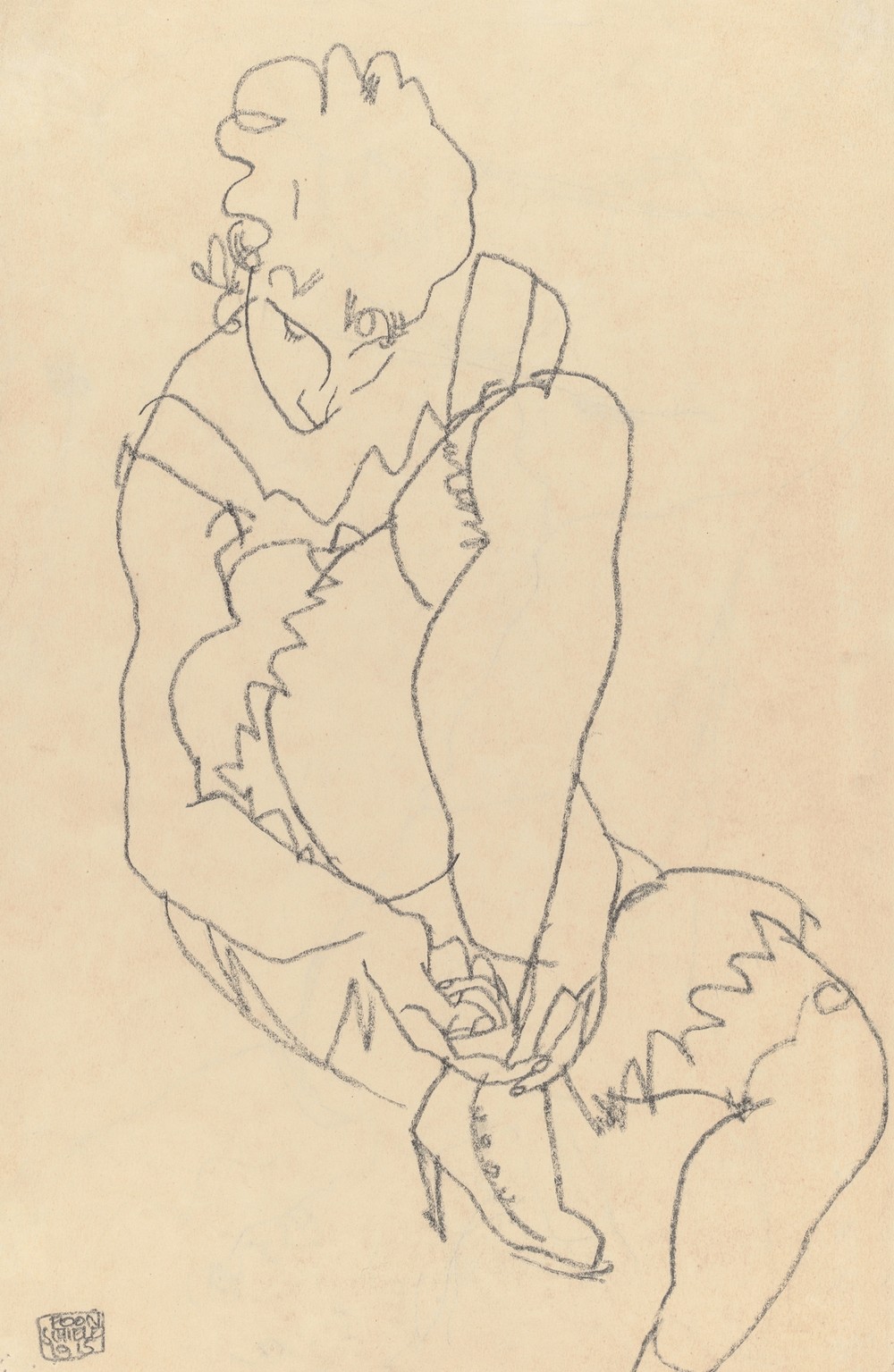 Woman Buttoning Her Shoes