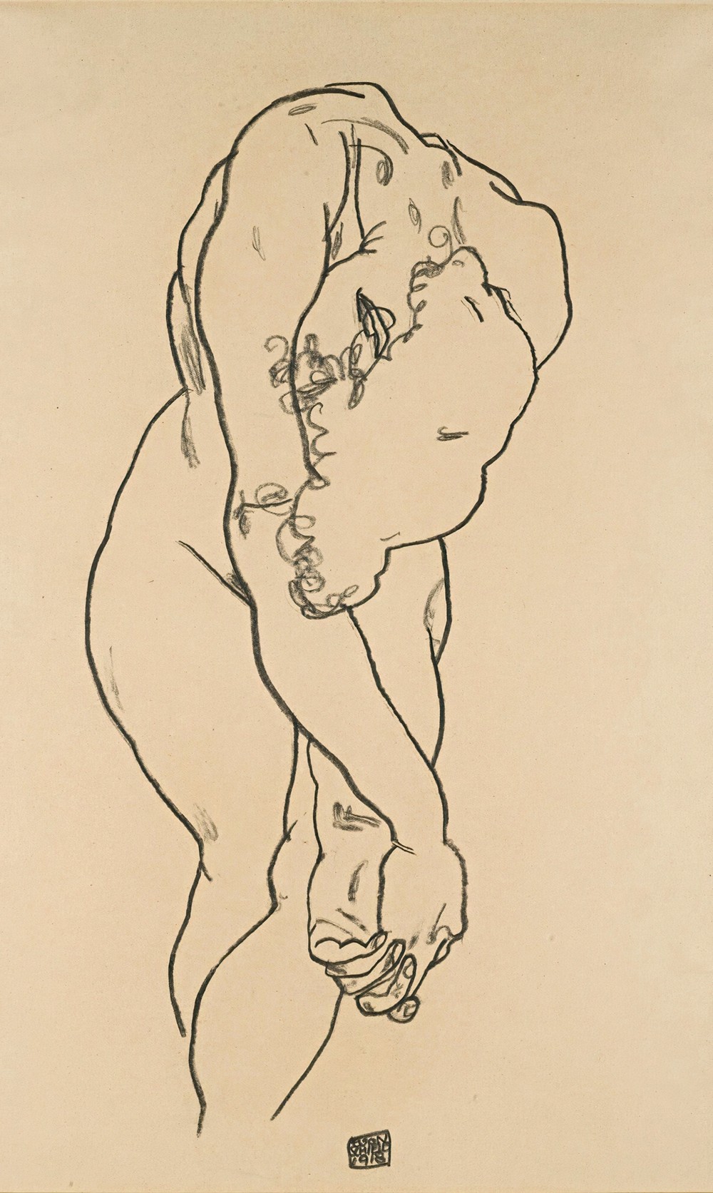 Bending Woman With Head Bowed And Crossed Hands