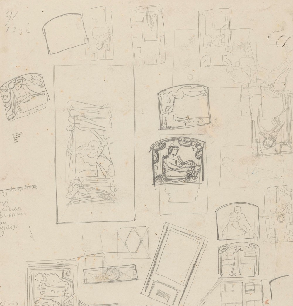 Schetsblad met compositie-studies