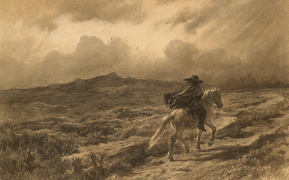 Horse and rider on the Scottish highlands (The approaching storm)