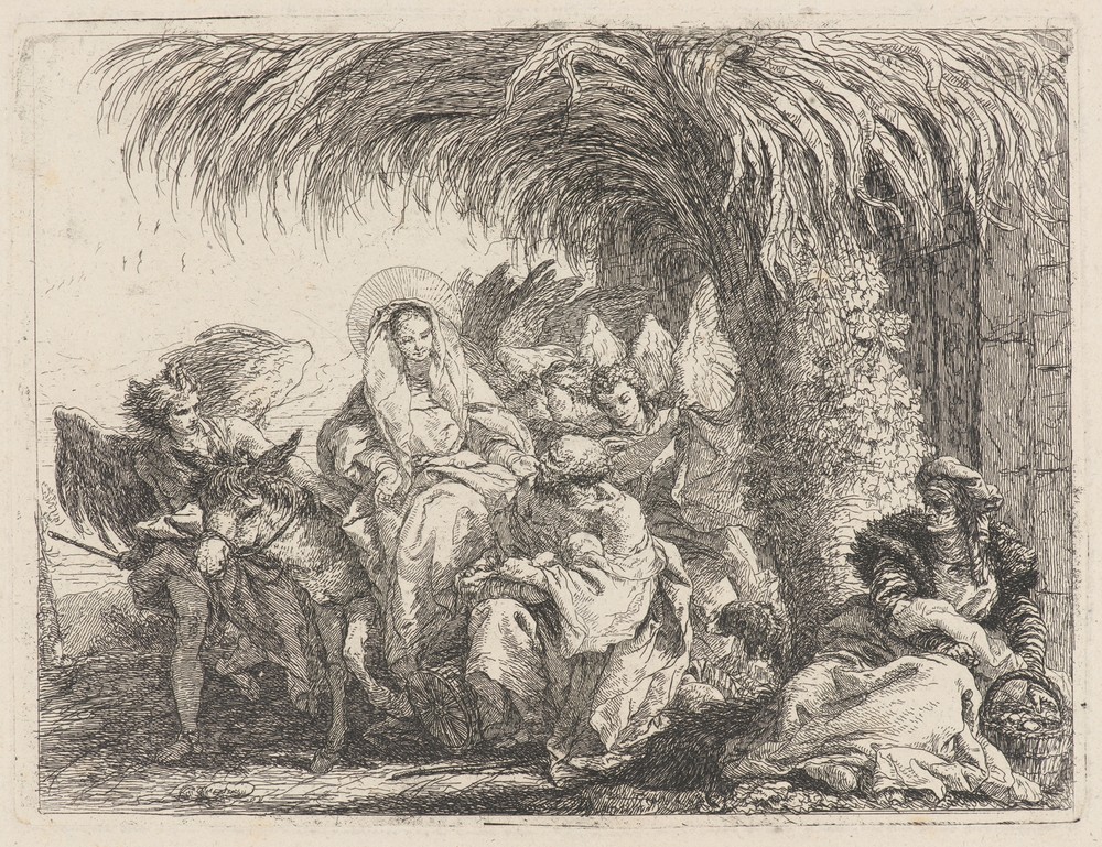 Joseph Kneels with the Child before Mary on the Donkey