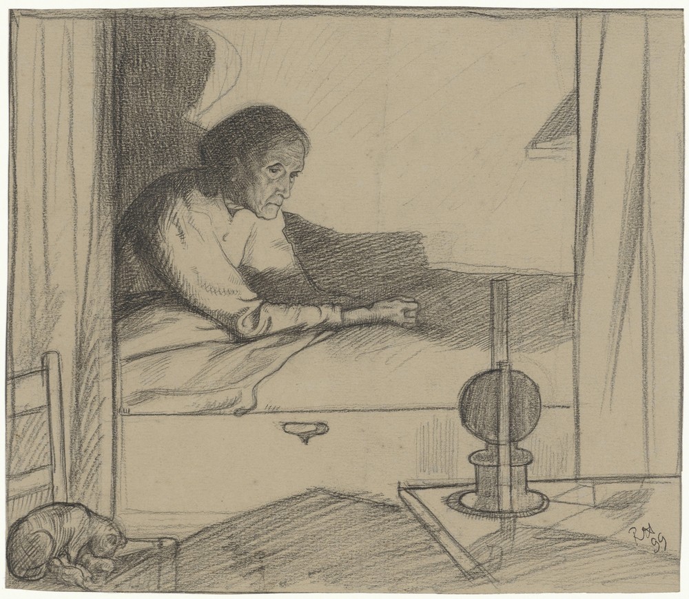 Vrouw Hogerhuis, zittend in bed (tweede ontwerp)