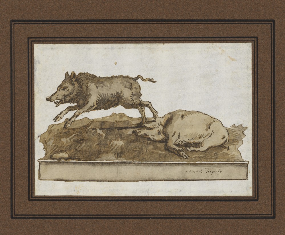 A Boar, Galloping to the Left, and a Sleeping Sow (on the Base) (mid-18th–early 19th century)
