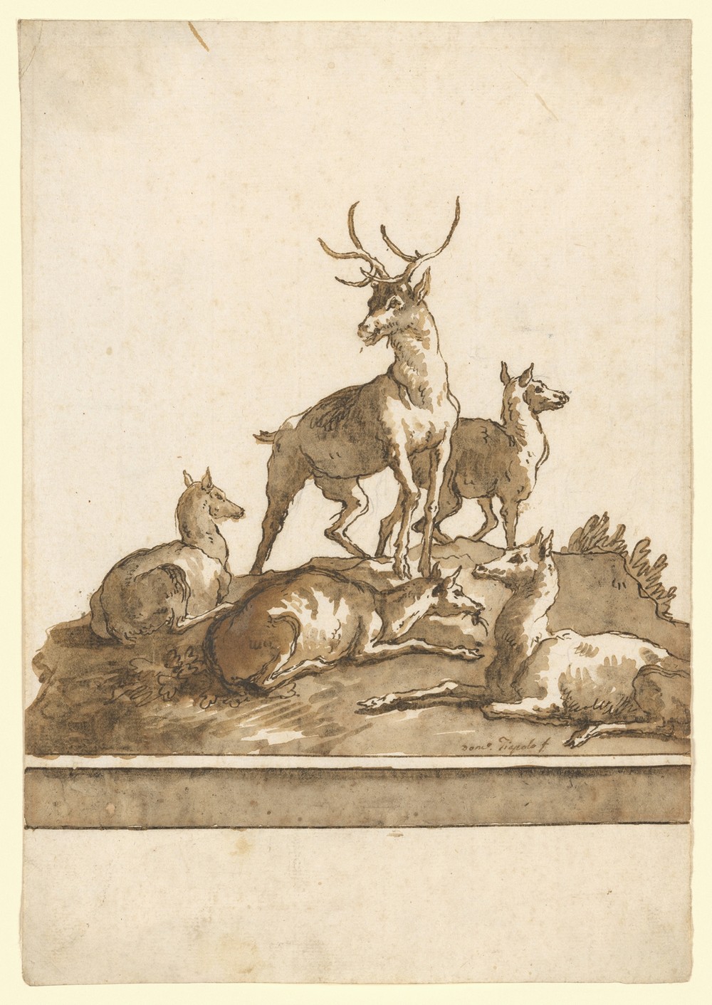 A Stag and Four Hinds on a Grassy Knoll (with Base) (after 1770)