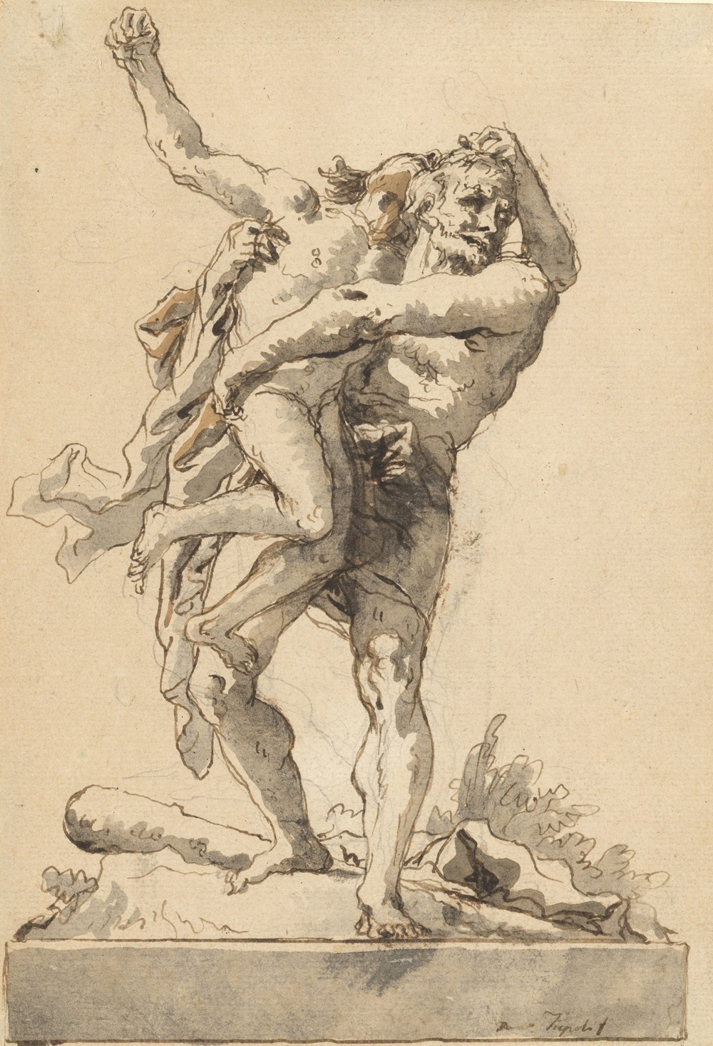 Hercules and Antaeus (with a Base Below) (late 18th century)