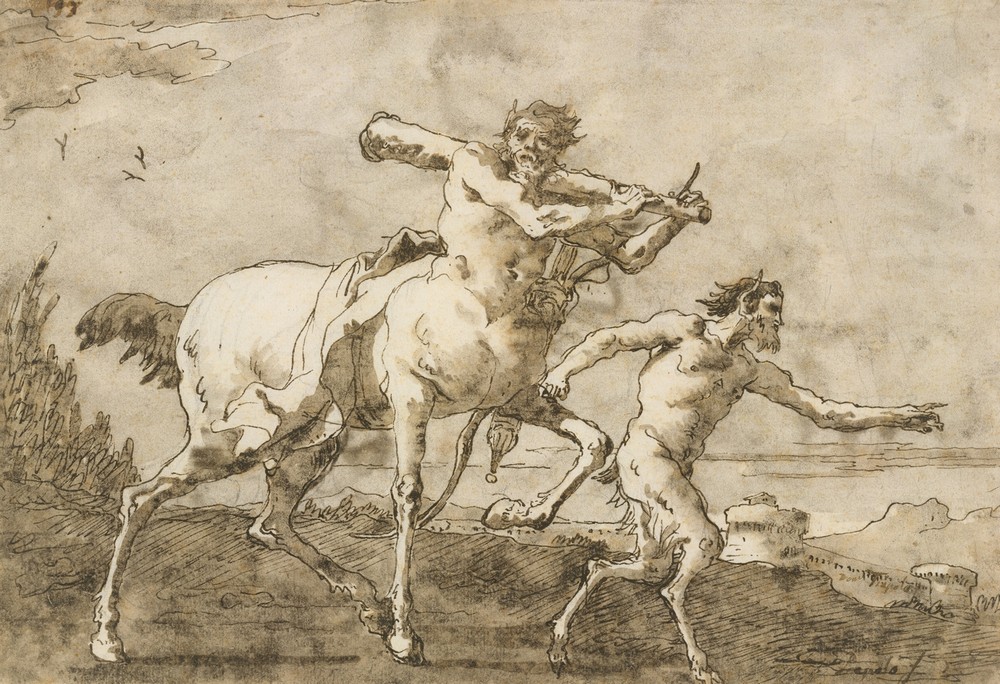 Satyr Leading a Centaur, Who Carries a Club, Bow and Quiver, Outside the Walls of a City (ca. 1771–91)