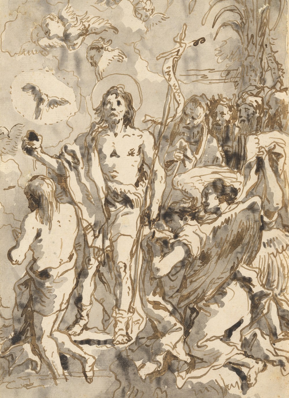 The Baptism of Christ (with Christ Half-Kneeling at Left, His Back Turned, and the Baptist Full-Faced at Center, Looking Up) (ca. 1770–90)