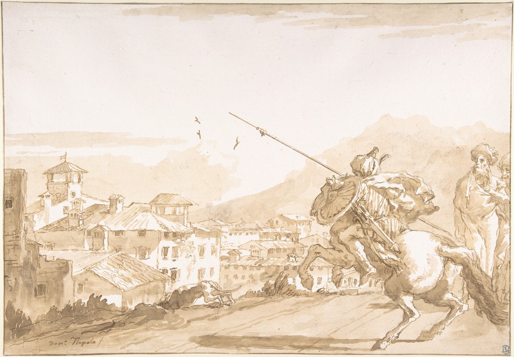 Turkish Lancer and Onlookers Approaching a Town (1760–70)