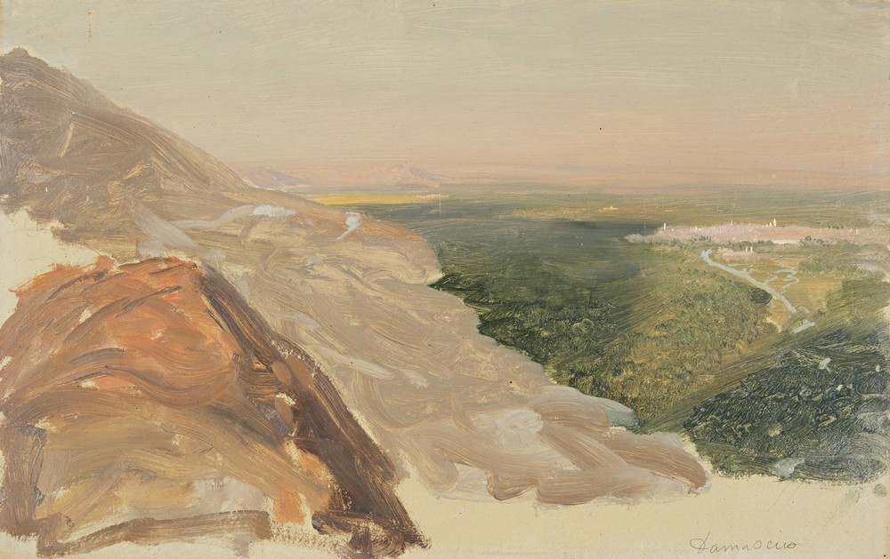 View of a plain with Damascus, Syria, from the mountains.