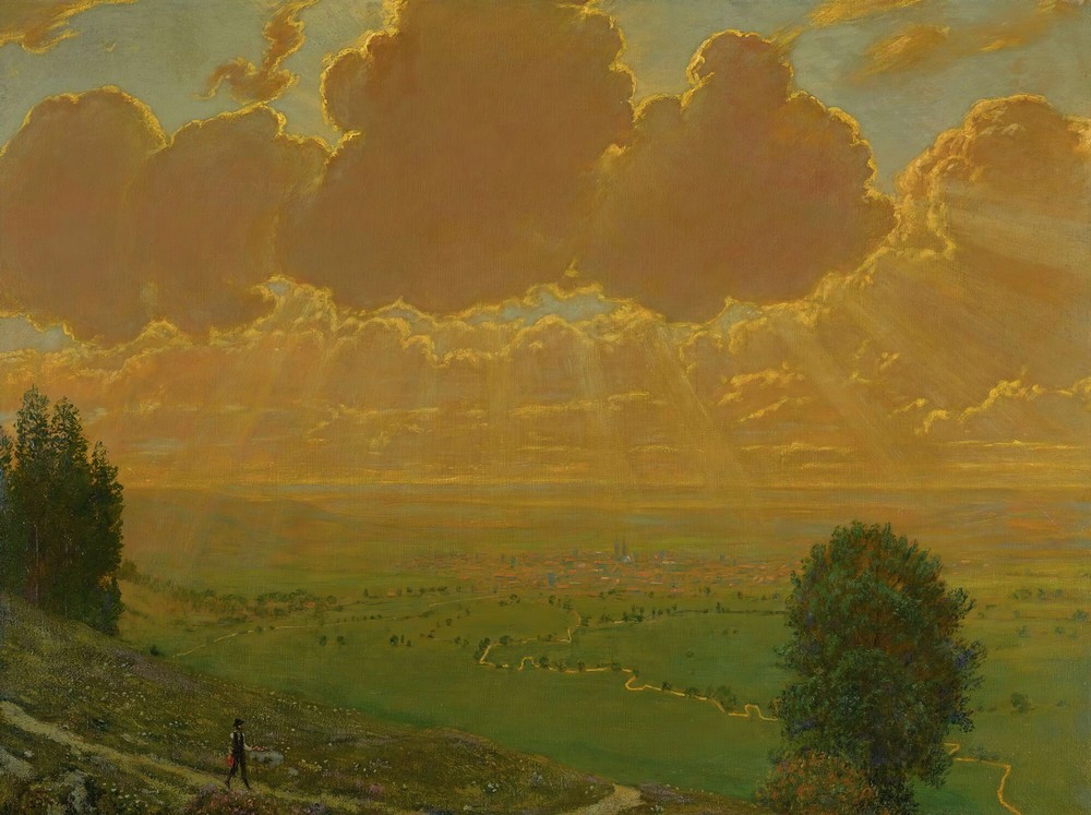 Sunburst Over Säckingen, Black Forest Signed With The Artist’s Initials And Dated 1910
