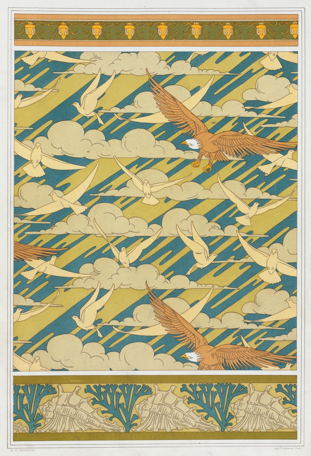 Carpocoris, bordure. Aigles et pigeons, papier peint. Coquillages et algues, bordure.