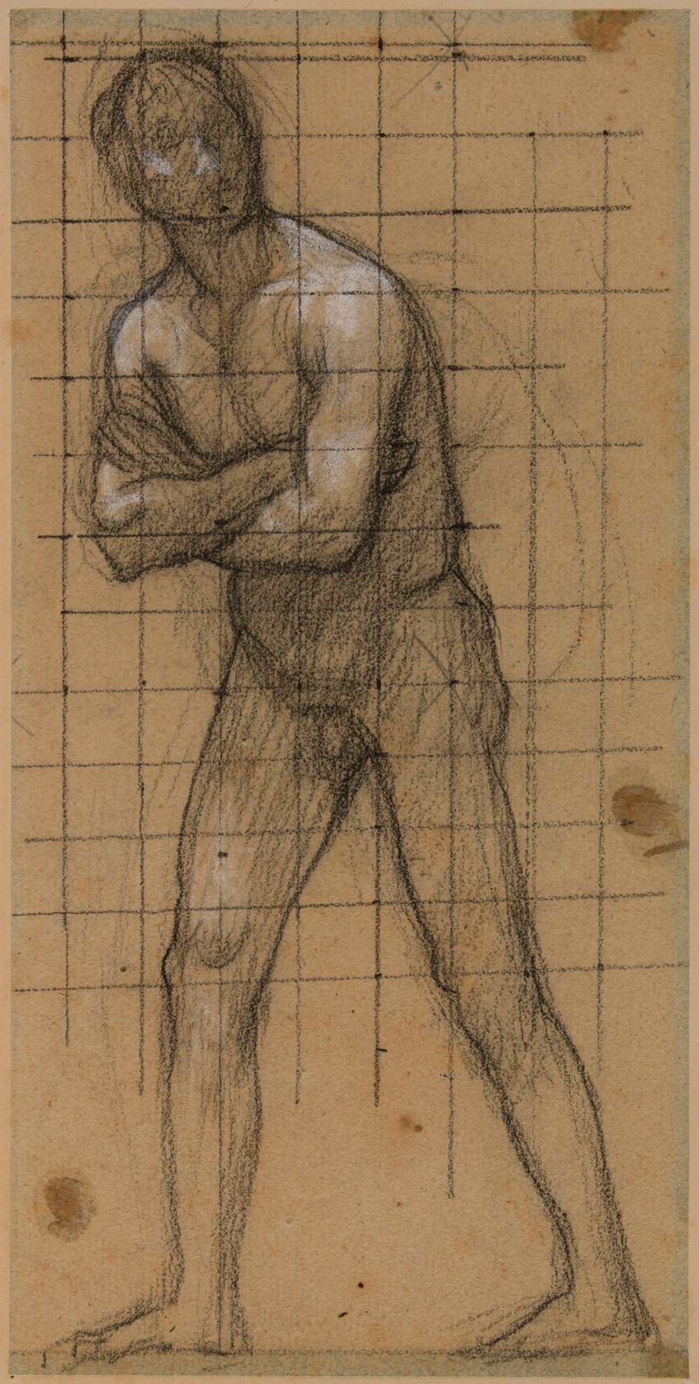 Homme nu, debout, bras croisés