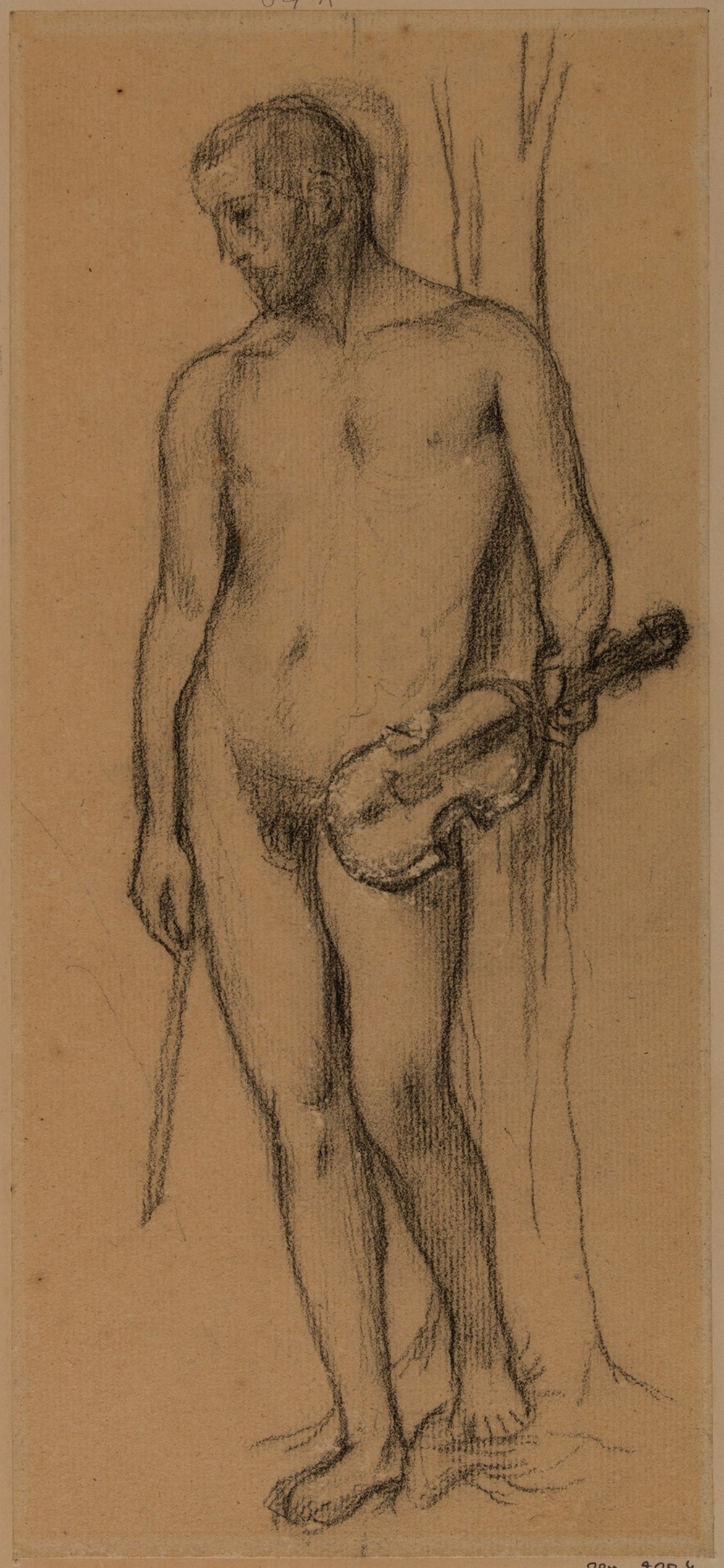 Homme nu, tenant un violon et un archet