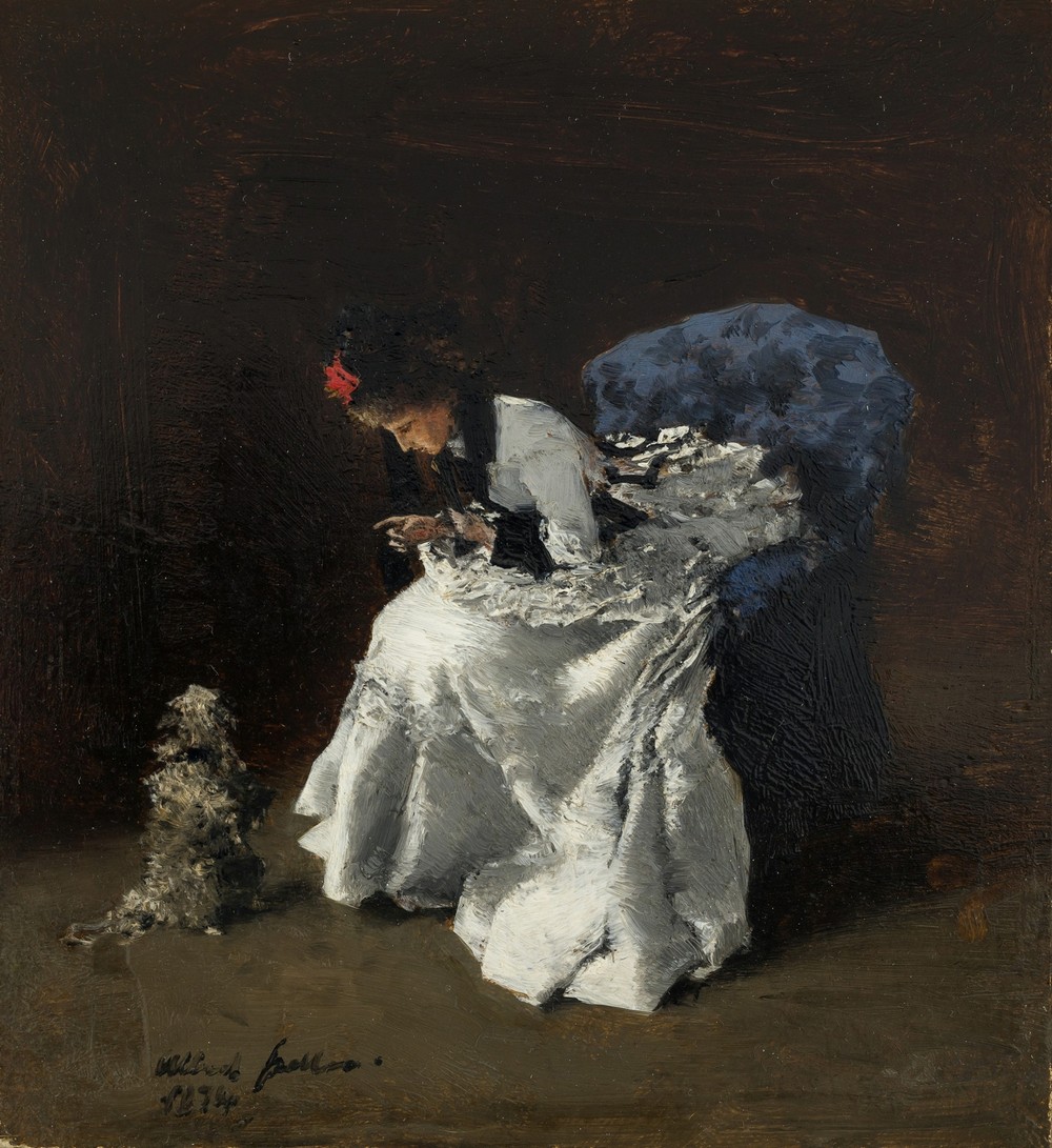 Dame in feiner Garderobe mit Hund