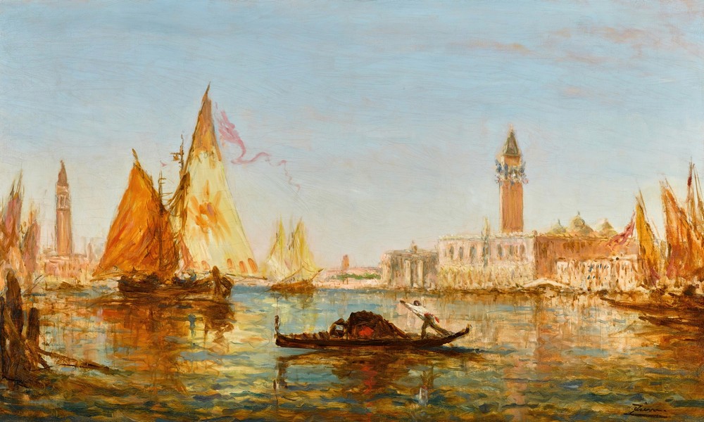 Venise, gondole et voiliers devant le Palais des doges et San Giorgio Maggiore