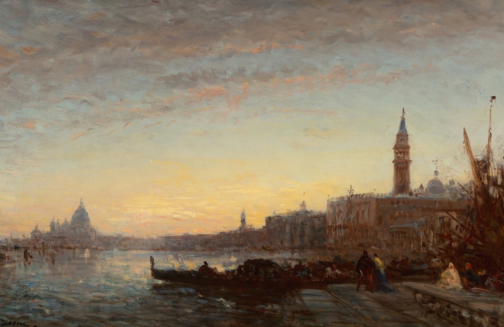Gondoliers at Esclavons Quay, Venice (circa 1865)