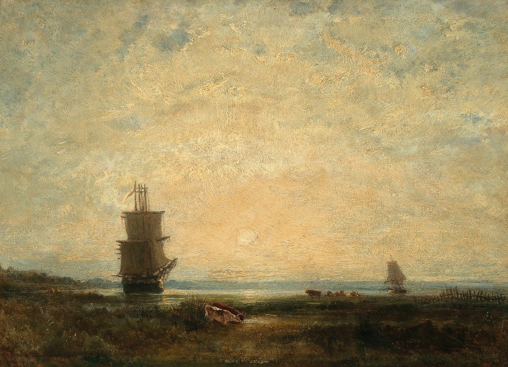 Sailing Ships (Caravels) at Sunset, Holland,