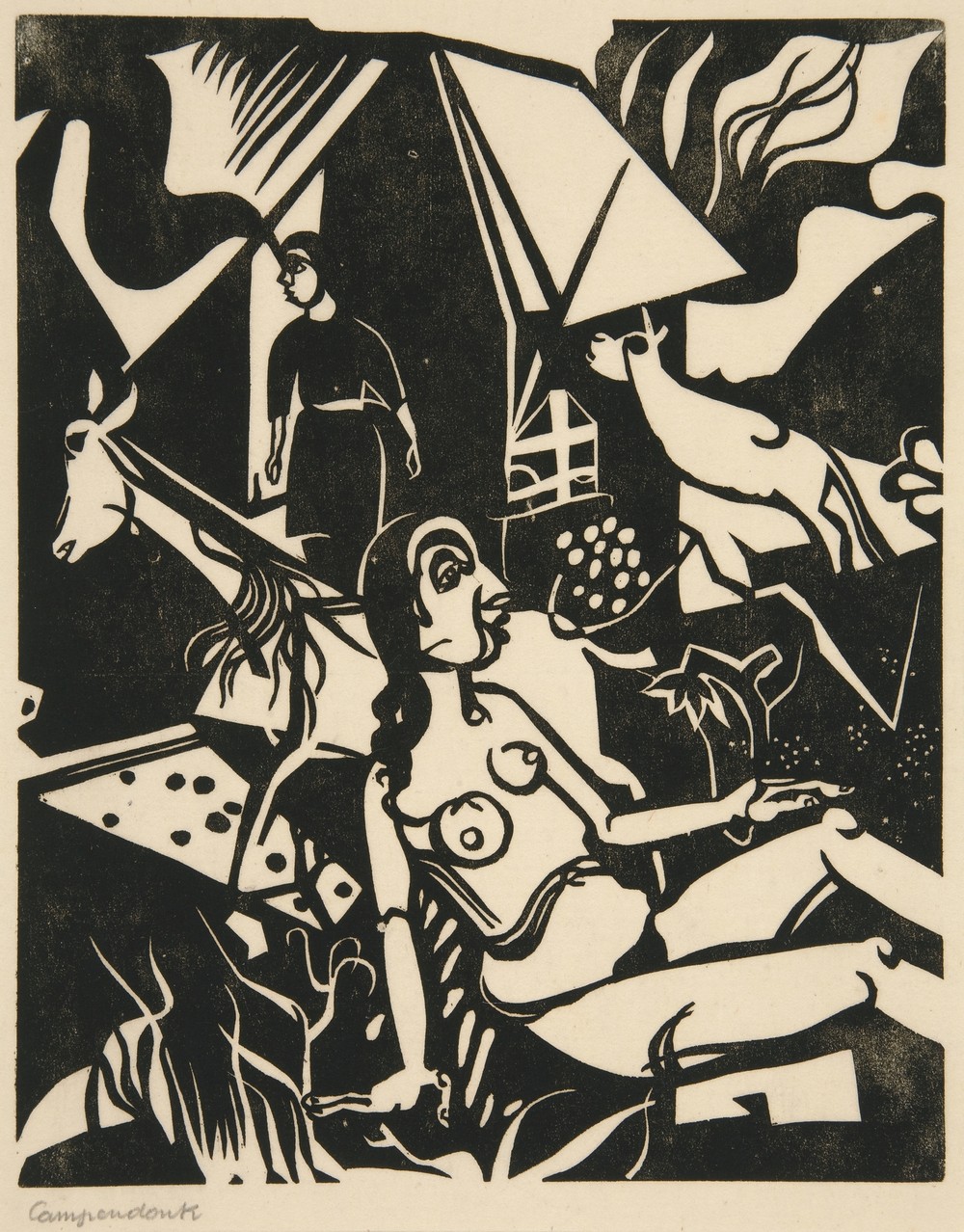 Nude with Goat in Front of a House